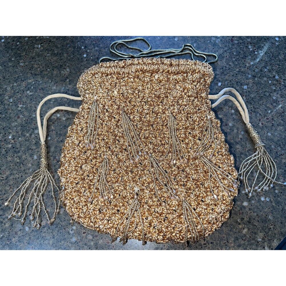 Anthopologie Llani Millennia copper rosegold crochet beaded handbag purse Bag